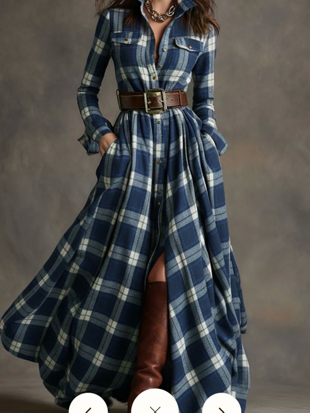 Felicity Navy Plaid Button-Front Maxi Dress - Picture 1 of 4
